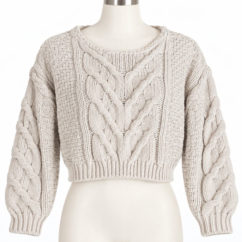 Free People Cream Cable Knit Cropped Sweater Women's XS Pullover